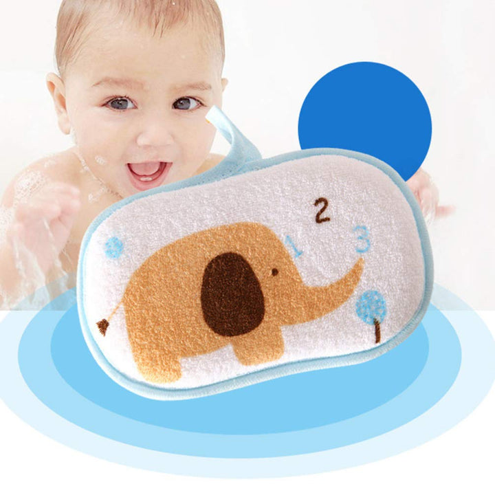 3PCS Baby Bath Sponge Cartoon Elephant Soft Cotton Scrubber Bath Brush Rubbing Towel for Toddler Infant (Mixed Color)