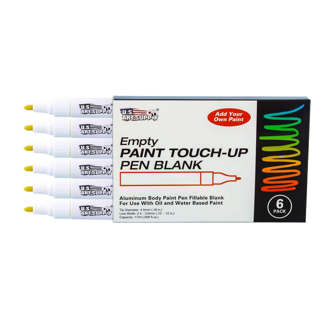 - Empty Fillable Blank Paint Touch Up Pen Markers (Set of 6) - Fill with Your Own Art Acrylic, Oil and Water Base Paint, Auto Painting Clear-Coat - Fine Nib, Aluminum Body, Shaker Ball