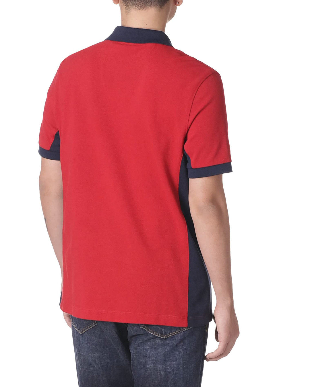 Men's Short Sleeve Color Block Performance Pique Polo Shirt, Red, 3X-Large