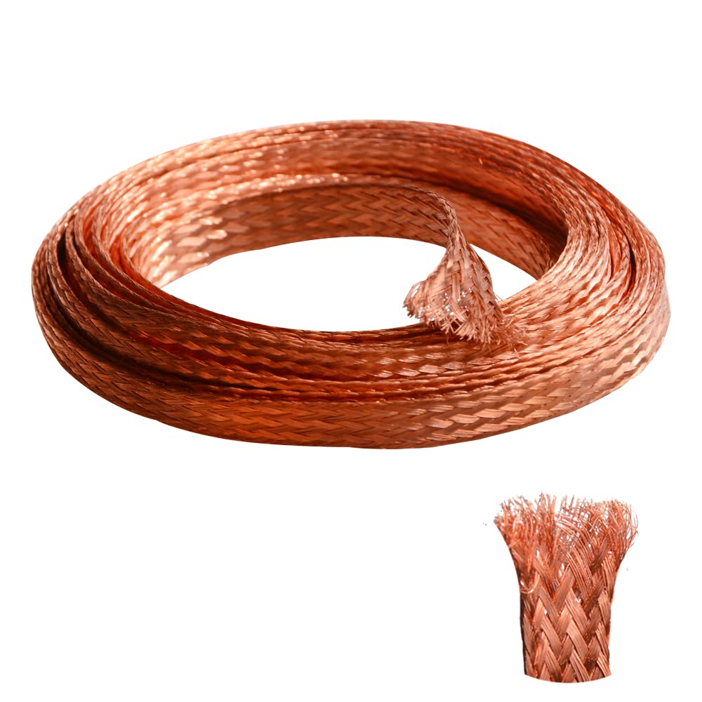 16.4ft 3/16 Inch Flat Copper Braided Ground Strap Wire Expandable Metal Sheath Square 2.5mm2 Screening Signal Wire Cable Shielded