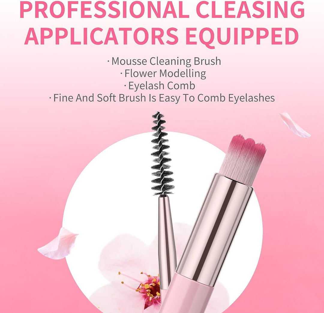 Eyelash Extension Cleanser, Upgraded Eyelash Extension Shampoo 60ML+Mascara Wand+Brush Eyelash Foam Cleanser For Extensions and Natural Lashes,Paraben & Sulfate Free, Salon and Home Use