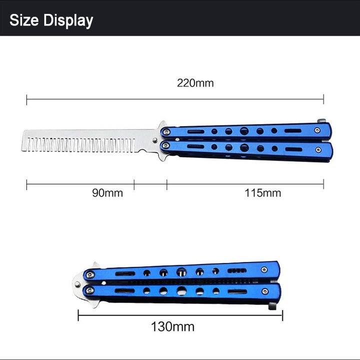 Butterfly Knife Trainning Practice Comb Unsharpened Blade, Valentine's Day present (Blue-Comb)