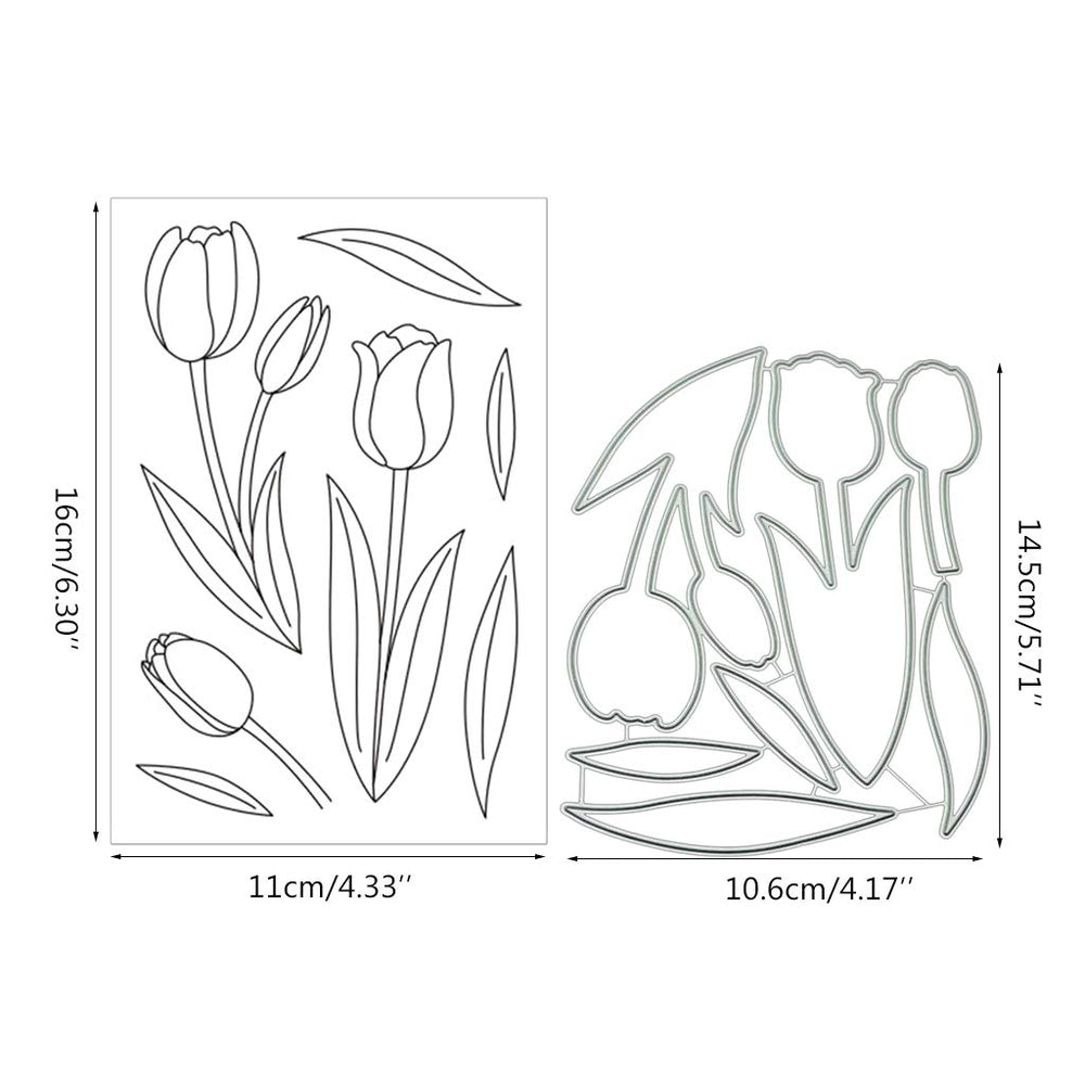 Tulip Silicone Clear Stamp and Die Sets for Card Making, DIY Embossing Photo Album Decorative Craft