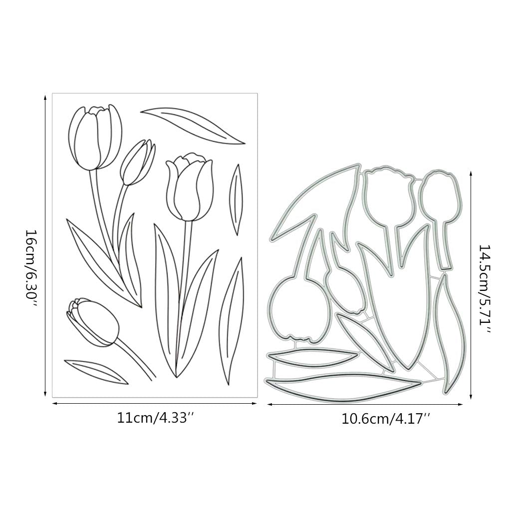 Tulip Silicone Clear Stamp and Die Sets for Card Making, DIY Embossing Photo Album Decorative Craft