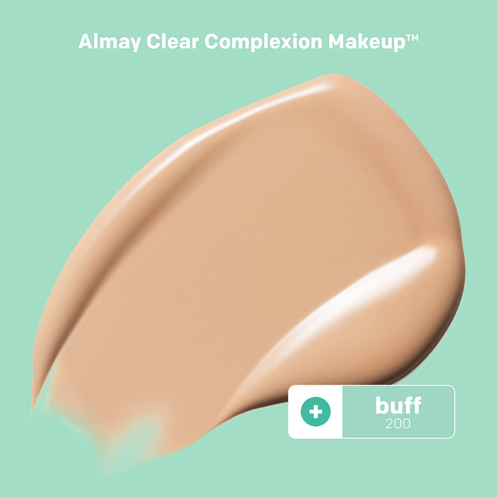 Clear Complexion Acne Foundation Makeup with Salicylic Acid - Lightweight, Medium Coverage, Hypoallergenic, Fragrance Free, for Sensitive Skin , 200 Buff, 1 fl oz.