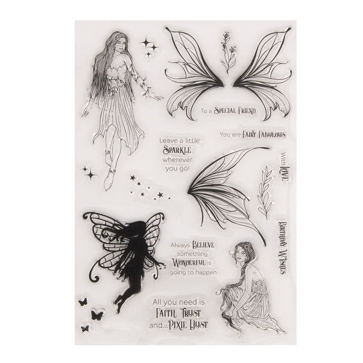 Magic Fairy Sparkle Birthday Wishes Fairy Sentiment Phrase Rubber Stamps Clear Stamps for Card Making Decoration and DIY Scrapbooking Rubber Stamps for Crafts