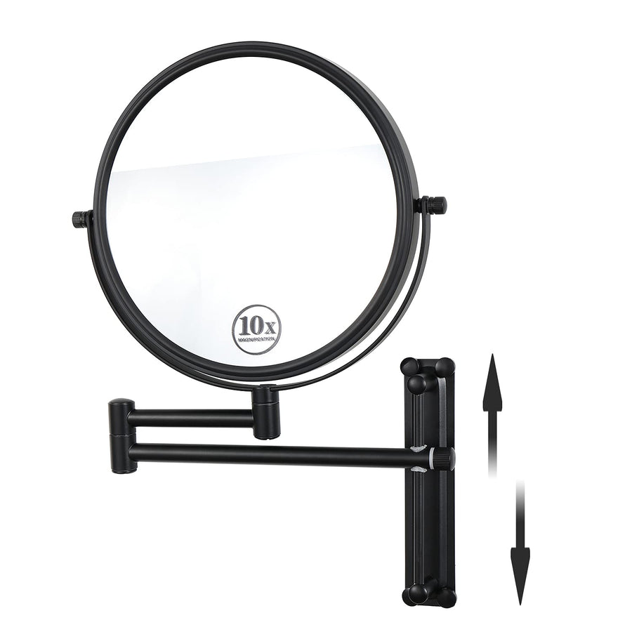 Wall Mounted Makeup Mirror, 10X Magnifying Mirror 8 Height Adjustable Wall Mirror, 360° Extendable Arm Double Sided Vanity Mirror for Bathroom or Bedroom, Black Bathroom Mirror