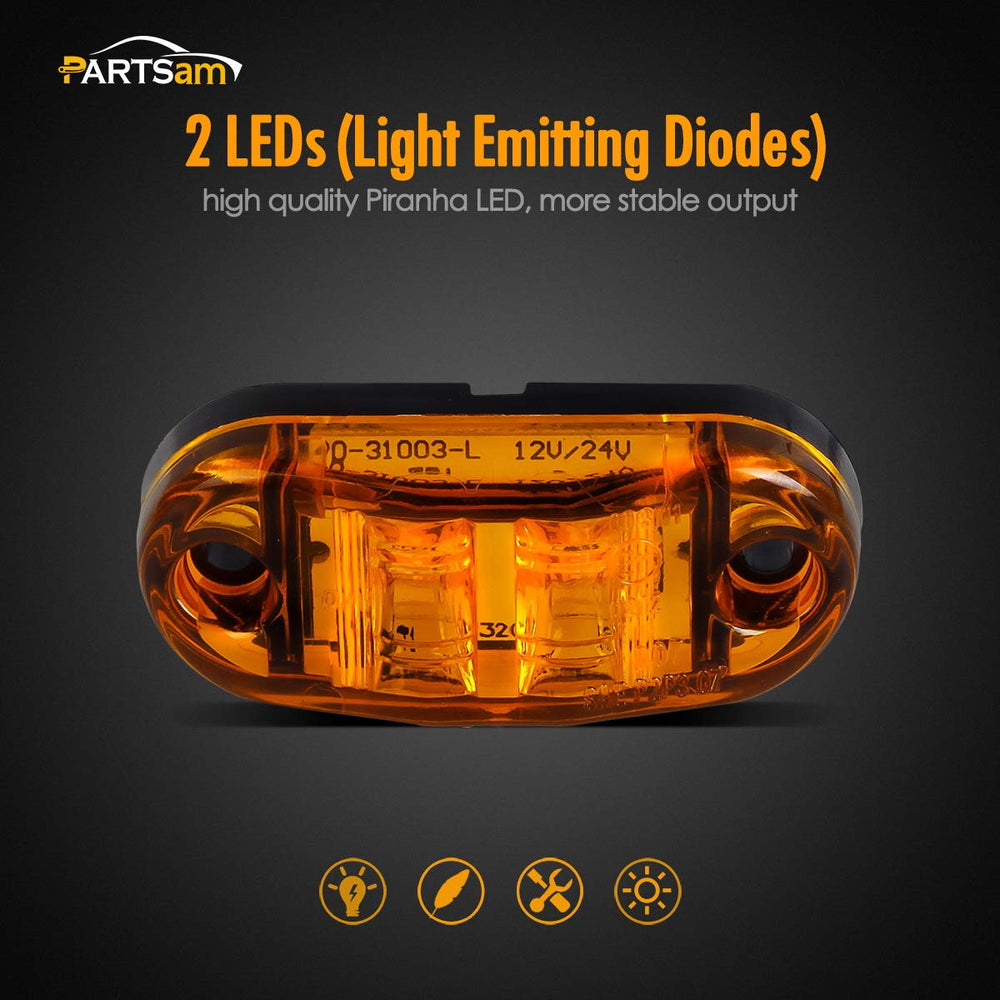 4Pcs 2.5 Inch Oval Amber Led Side Marker/Clearance Lights 2 Diodes Clear Lens Surface Mount Trailer Truck Boat Marine Led Courtesy Lights Indicators Sealed Waterproof 12V