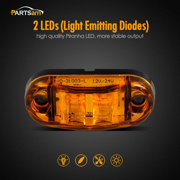 4Pcs 2.5 Inch Oval Amber Led Side Marker/Clearance Lights 2 Diodes Clear Lens Surface Mount Trailer Truck Boat Marine Led Courtesy Lights Indicators Sealed Waterproof 12V
