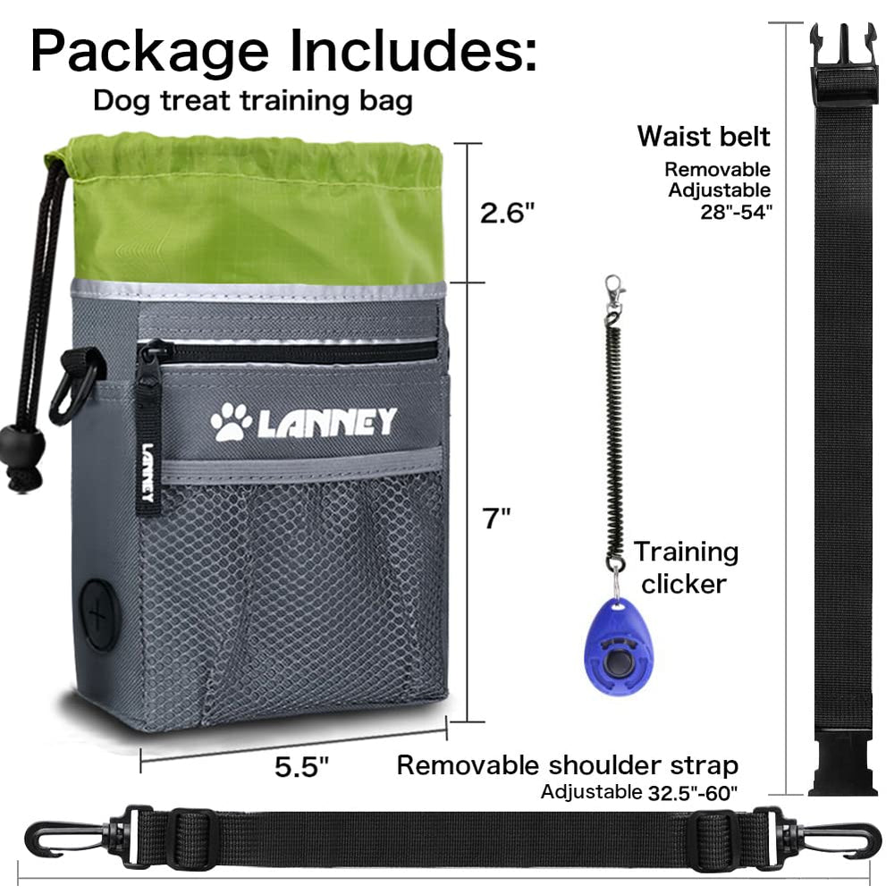 Dog Treat Pouch - 3 Ways to Wear Dog Treat Bag, Dog Training Treat Pouches for Pet Training with Clicker, Shoulder Strap, Adjustable Belt, Poop Bag Dispenser, Easily Carrying Kibble Snacks Pet Toys
