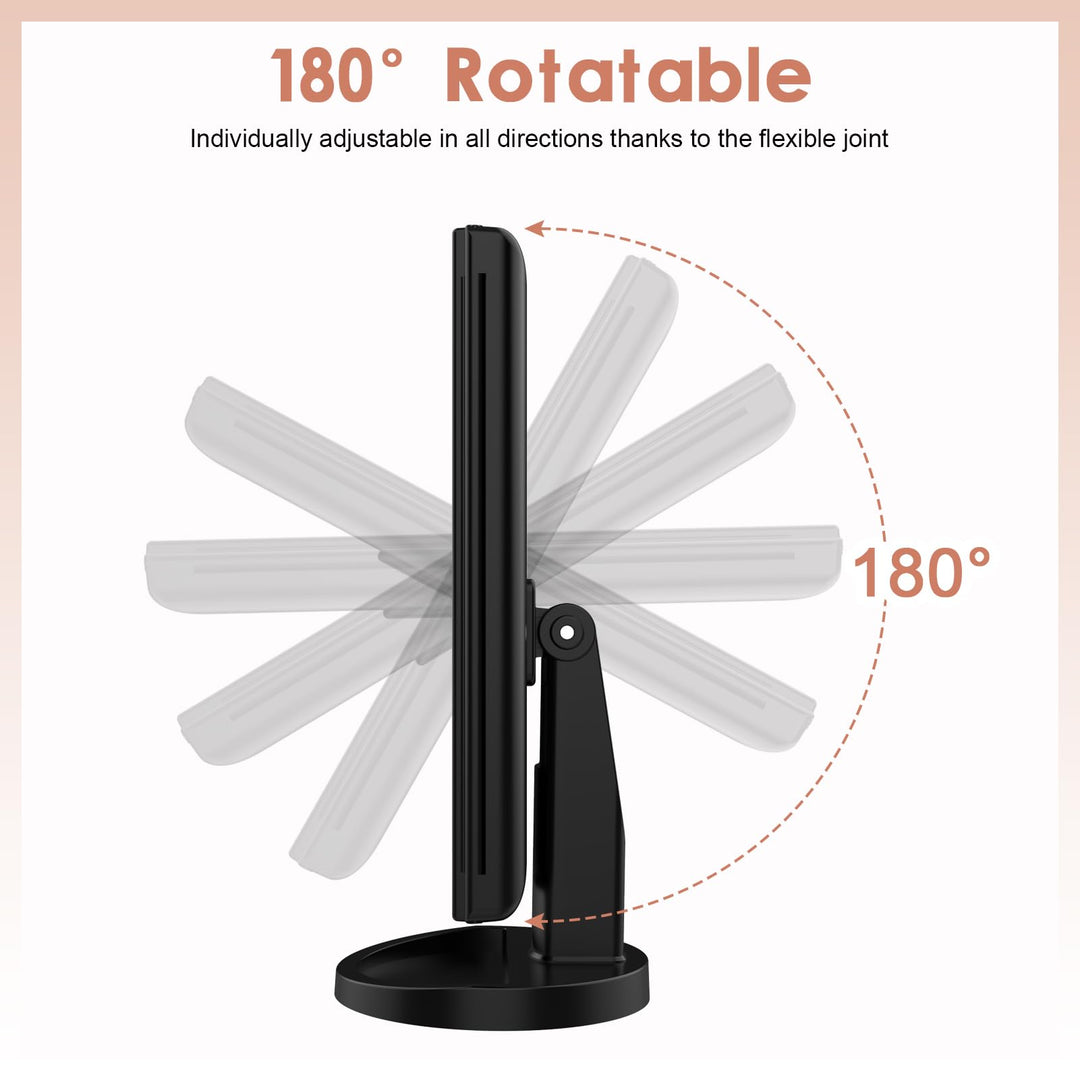 Lighted Vanity Makeup Mirror 1x/2x/3x Magnification Trifold with 21 LED Lights Touch Screen and USB Charging, 180 Degree Adjustable Stand for Countertop Cosmetic Makeup Mirror(Black)