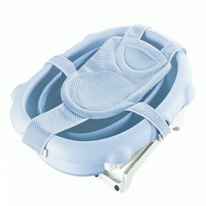 Cute Baby Bather Newborn Bath Tub Sling Pad Adjustable Bathtub Shower Mesh Non-Slip Infant Bath Support Seat Net 0-12 Month (Blue)