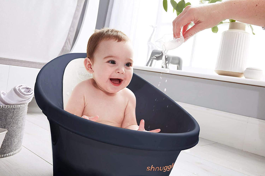 BEABA by Shnuggle Baby Bath Tub with Little Baby Bum Bump Support and Cozy Foam Back Rest, Baby Tub, Infant Bathtub, Baby Essentials 0-12Mths Midnight
