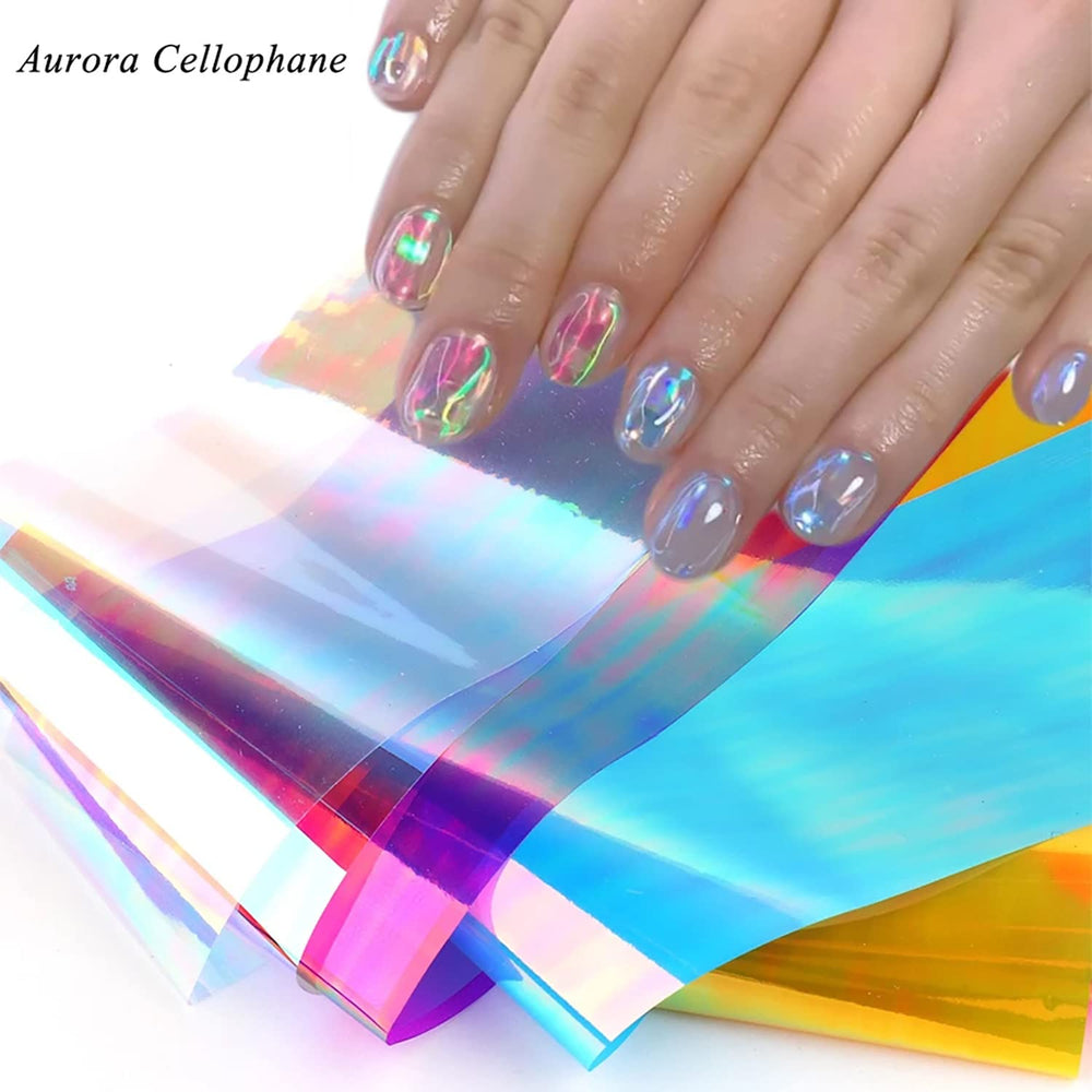 10 Rolls Glass Foil Nail Stickers Strips Cellophane Manicure Design Starry Sky Nail Art Wraps Decals (1.57inches×39.4inches)