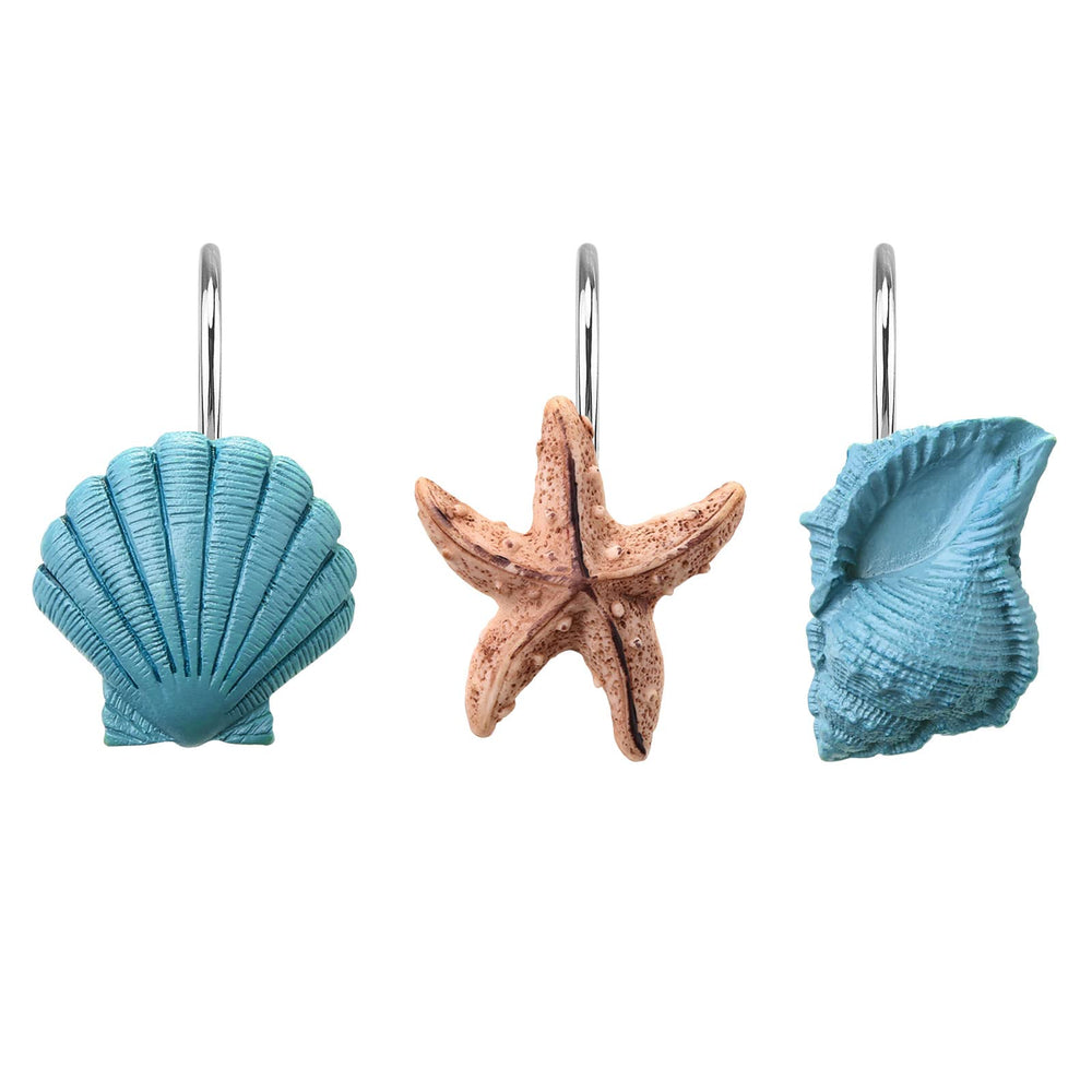 AGPtek® Seashell Shower Curtain Hooks, 12PCS Anti Rust Decorative Resin Hooks for Bathroom, Baby Room, Bedroom, Living Room Decor (Blue Seashell)