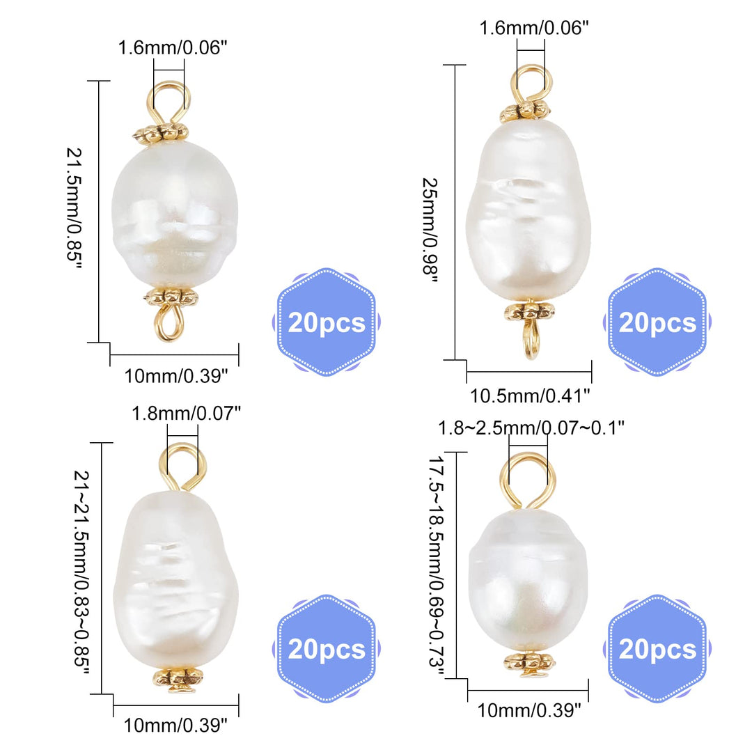 80Pcs 4 Style Pearl Pendant Connectors 17.5-25mm in Length Irregular Pearl Acrylic Links Pearl Bead Dangle Charms with Antique Golden Iron Pins for Earring Bracelet DIY Jewelry Making