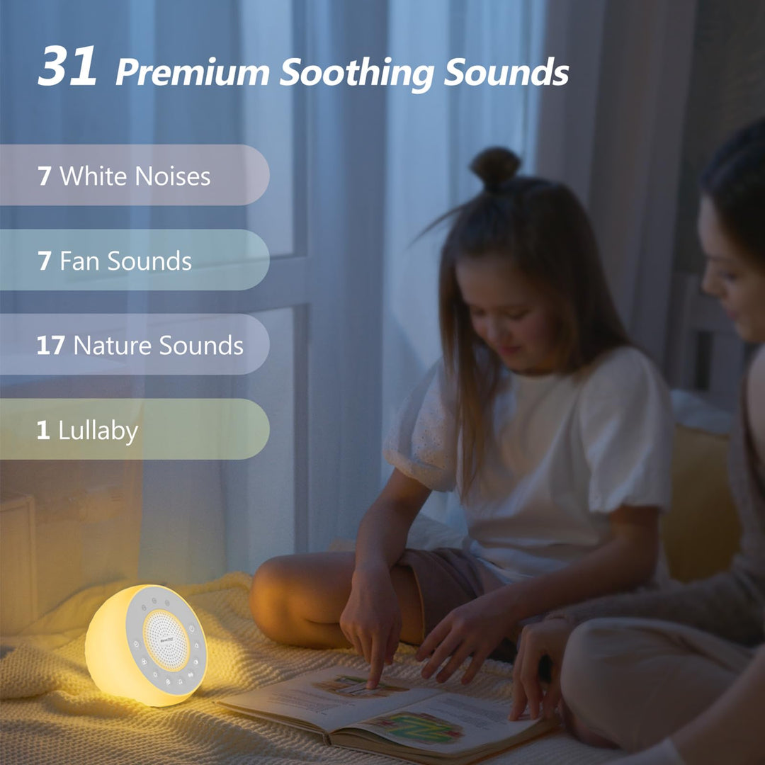 R2 White Noise Sound Machine for Baby Sleep and Nursery Night Light, 31 Natural Soothing Sounds for Sleeping, White/Pink/Brown Noise, Sound Machine with Light for Adults, Kids