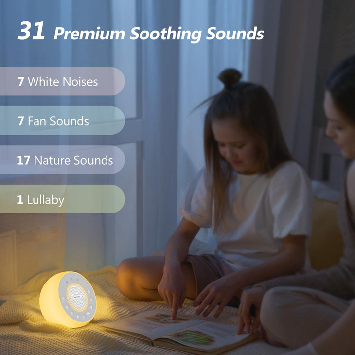 R2 White Noise Sound Machine for Baby Sleep and Nursery Night Light, 31 Natural Soothing Sounds for Sleeping, White/Pink/Brown Noise, Sound Machine with Light for Adults, Kids