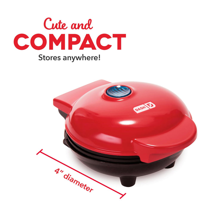 Mini Waffle Maker Machine for Individuals, Paninis, Hash Browns, & Other On the Go Breakfast, Lunch, or Snacks, with Easy to Clean, Non-Stick Sides, Red Heart 4 Inch