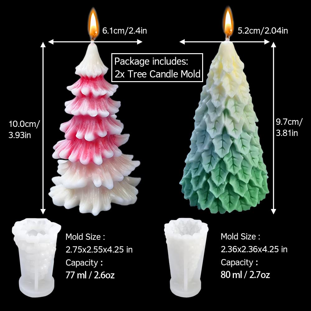 Candle Molds for Candle Making, 2PCS Christmas Tree 3D Silicone Candle Resin Mold, Mould for DIY Aromatherapy Wax Candle Soap Concrete Clay Craft Cake Home Party Decor
