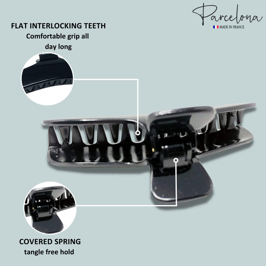 French Flat Black Large 4†Salon Style Jaw Hair Claw Clip Clutcher Clamp for Women and Girls, Made in France