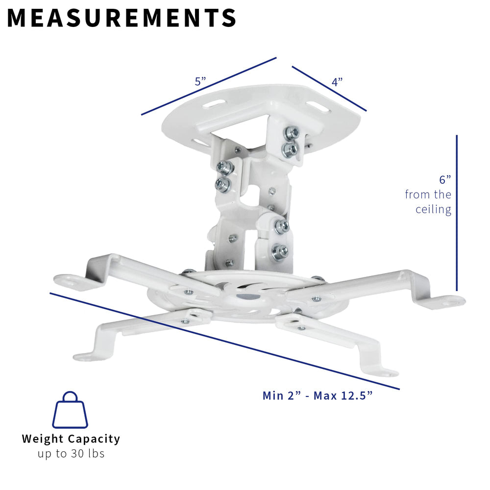 Universal Adjustable Ceiling Projector Mount for Regular and Mini Projectors with Extending Arms, White, MOUNT-VP01W
