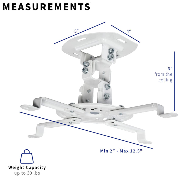 Universal Adjustable Ceiling Projector Mount for Regular and Mini Projectors with Extending Arms, White, MOUNT-VP01W