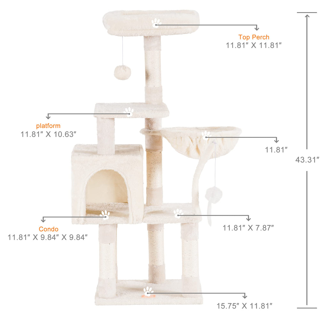Cat Tree Cat Tower Condo with Sisal-Covered Scratching Posts and Basket for Kitten Light Gray HCT002SW