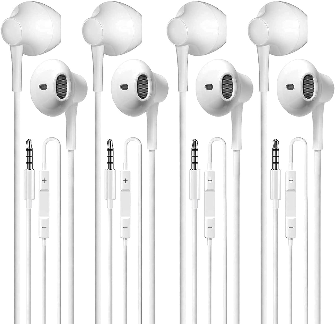Wired Earbuds Headphones 4 Pack, 3.5mm Jack Ear Buds with Microphone and High Sound Quality, Headphones Compatible with Computer Laptop iPad and Android Phones in School Office and Home