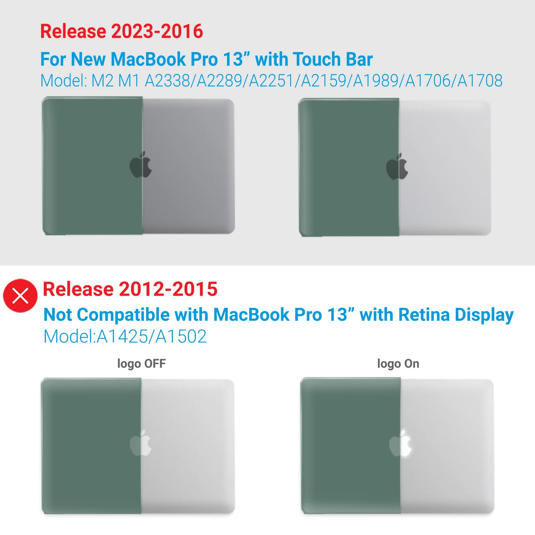 Compatible with 2024 2023 M2 MacBook Pro 13 Inch Case 2024-2016 M1 A2338 A2289 A2251 A2159 A1989 A1706 A1708, Hard Shell Case & Keyboard Cover for Mac Pro 13, Midnight Green, T13MTGN+1A