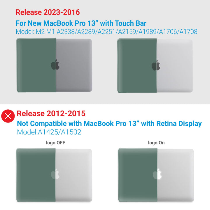 Compatible with 2024 2023 M2 MacBook Pro 13 Inch Case 2024-2016 M1 A2338 A2289 A2251 A2159 A1989 A1706 A1708, Hard Shell Case & Keyboard Cover for Mac Pro 13, Midnight Green, T13MTGN+1A