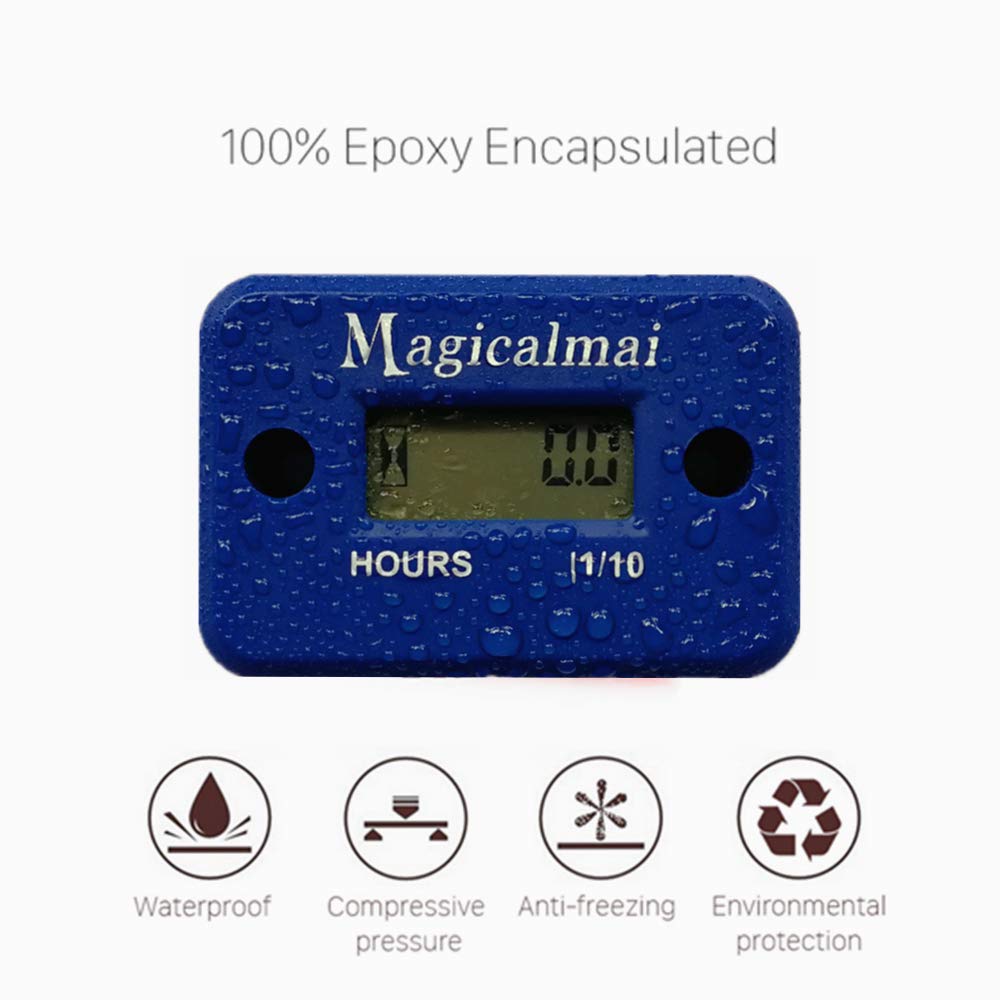 Inductive Hour Meter for Gas Engine Generator Lawn Mower Pressure Washer Marine ATV Boat Outboard Motor Dirt Bike Motorcycle Waterproof Hr Meters - Blue