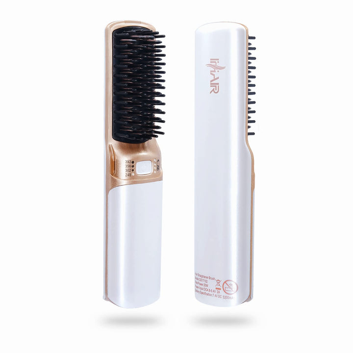 IHHAIR Hot Hair Straightener Brush,Portable Mini Cordless Hair Straightener with Travel Size USB Rechargeable 6400MAH,2 in 1 Hot Comb Hair Straightener for Women & Men with Short Hair(White)