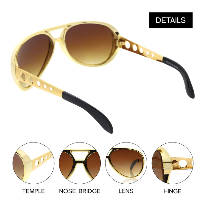 Large King of Rock Rock & Roll TCB Aviator Sunglasses (Silver)