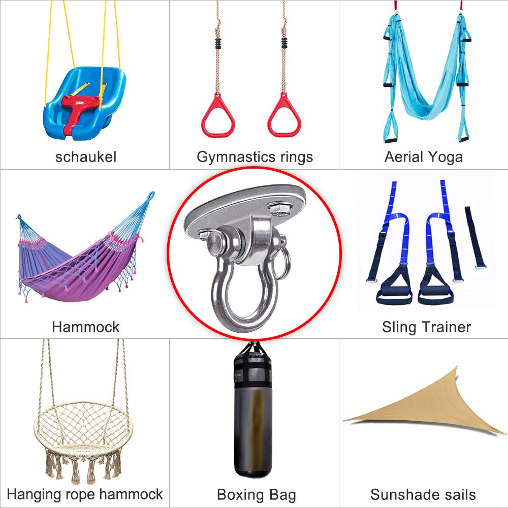 Set of 2 Permanent Antirust Stainless Steel 304 Heavy Duty Swing Hangers, 2000LB Capacity, Yoga Hammock Chair Sandbag, Swing Sets, 180° Swing(No Screws)