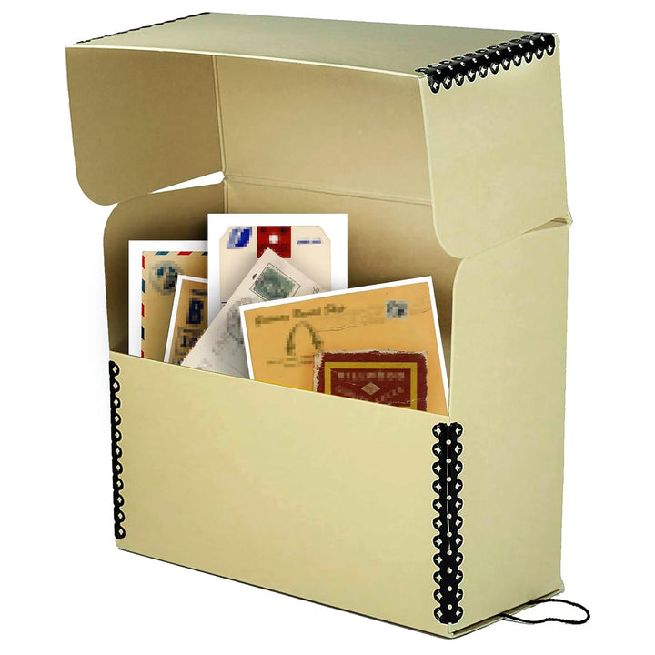Archival Document Storage Box with Metal Edge, Acid-Free Tan Boxboard, Organize and Store Files, Prints, Photos, Letter-Sized Document Case 12.5 x 10.5 x 5 Wide