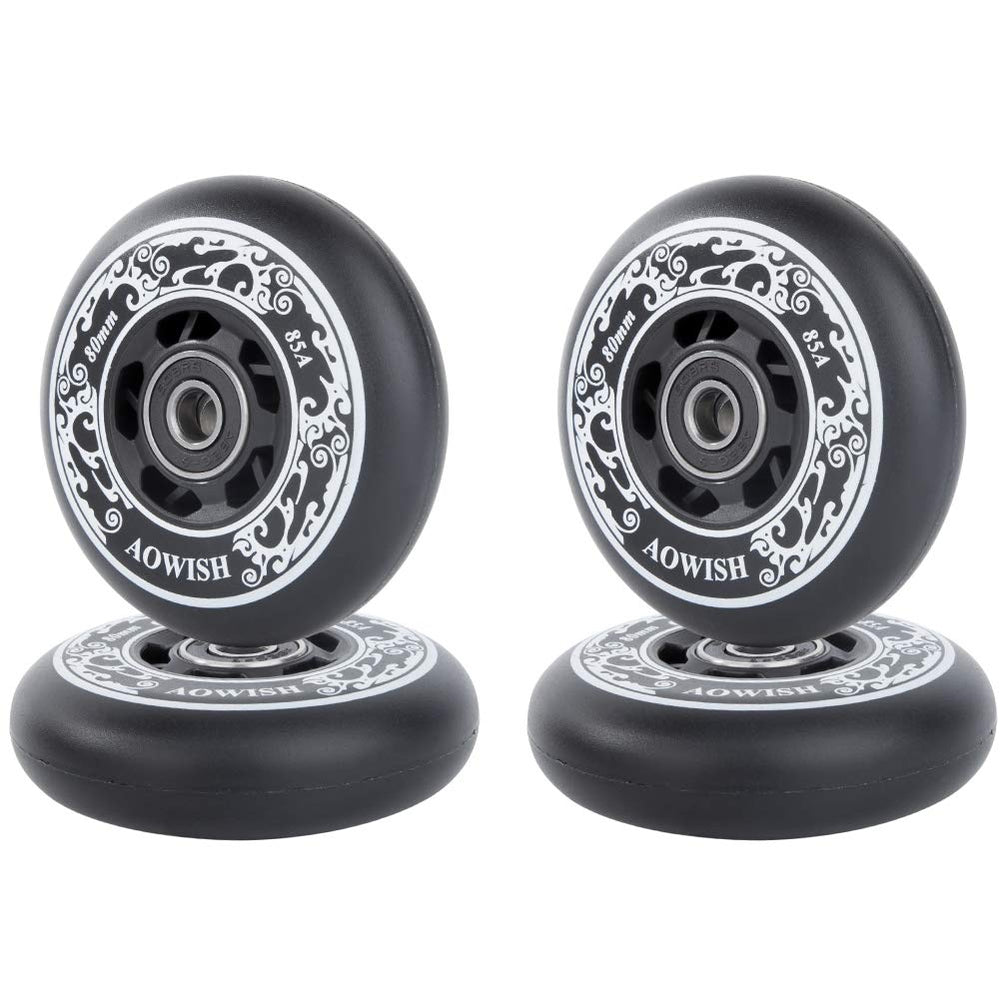 4-Pack Inline Skate Wheels Outdoor Asphalt Formula 85A Hockey Roller Blades Replacement Wheel with Bearings ABEC-9 and Floating Spacers (Black, 76mm)
