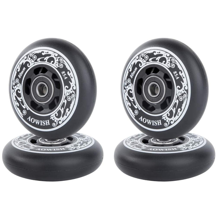 4-Pack Inline Skate Wheels Outdoor Asphalt Formula 85A Hockey Roller Blades Replacement Wheel with Bearings ABEC-9 and Floating Spacers (Black, 76mm)