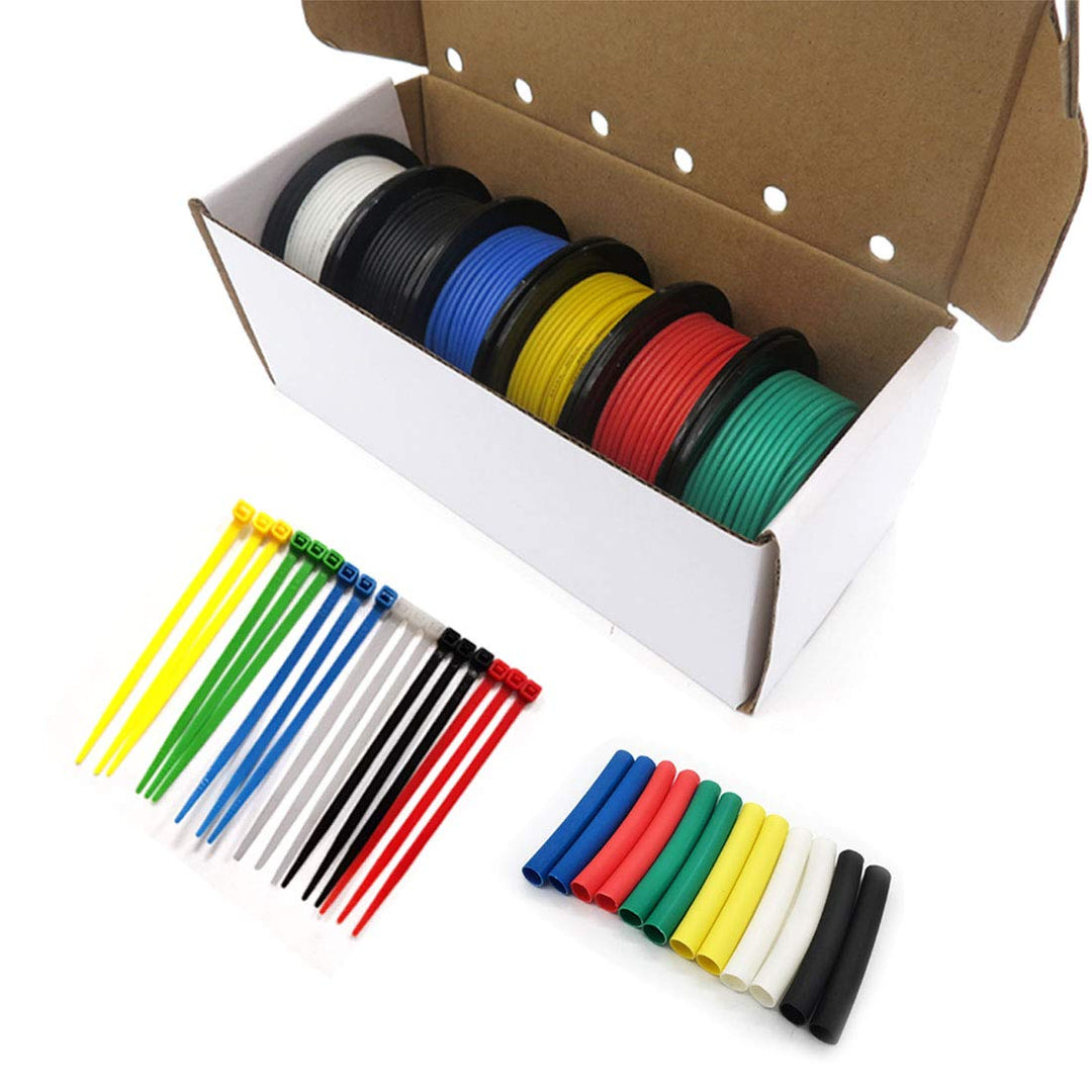 26 AWG Stranded Wire Spool 5ft Each 6 Colors Flexible 26 Gauge Silicone Hook up Wire Kit Electrical Tinned Copper Wire