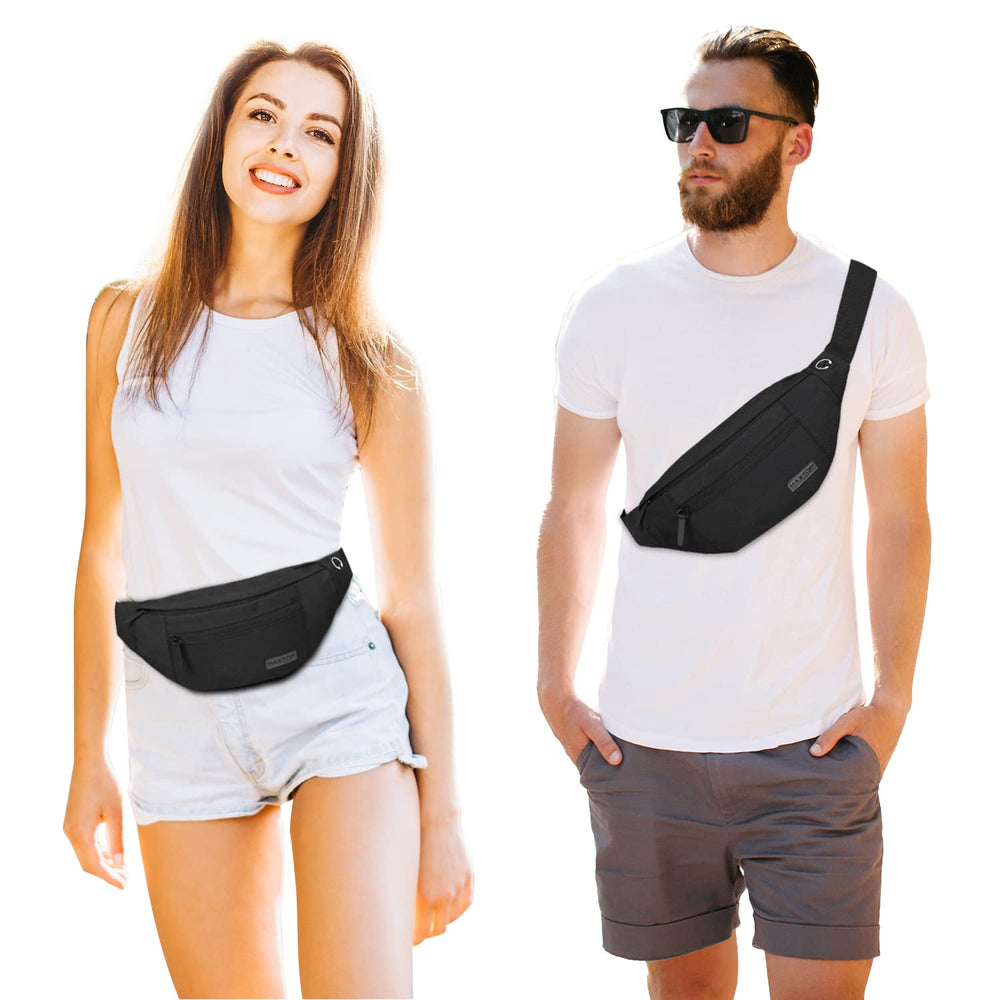 Large Crossbody Fanny Pack Belt Bag for Women Men with 4-Zipper Pockets Gifts for Sports Yoga Festival Workout Running Wallets Waist Pack Hands-Free Travel Essentials Fits All Phones,Black