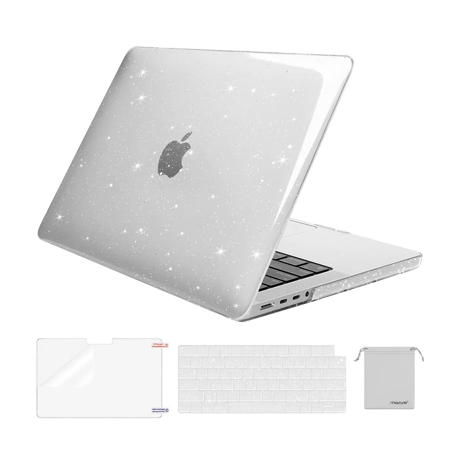 Compatible with MacBook Pro 14 inch Case 2024-2021 M4 M3 M2 M1 A3112 A3185 A3401 A2918 A2992 A2779 A2442, Sparkly Glitter Plastic Hard Shell&Keyboard Cover&Screen Film&Storage Bag, Transparent