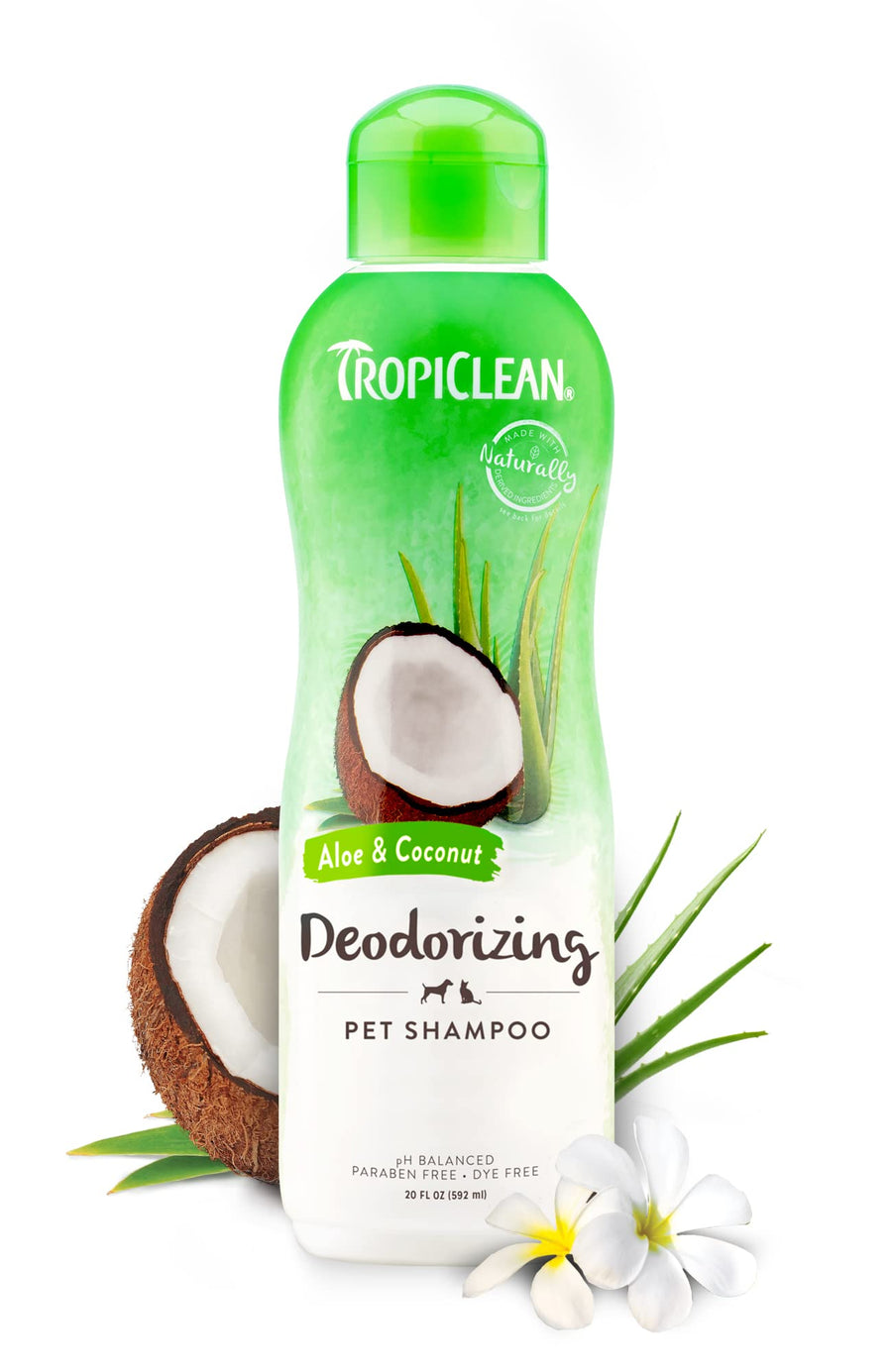 Deodorizing Dog Shampoo for Smelly Dogs, Powerful Odor Control, Puppy Safe, Made in the USA, Aloe & Coconut Scent, Cat Friendly, 20oz.