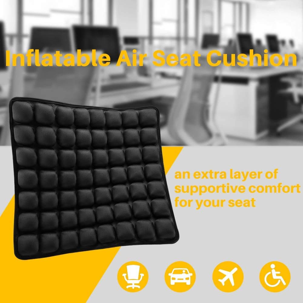Air Cushion Inflatable Chair Air Seat Cushion Car Portable Breathable Comfort Cushion Office Wheelchair Pad Orthopedics Pain Pressure Relief Cushion Camping Seat Mat 18 x 16 x1 in Black