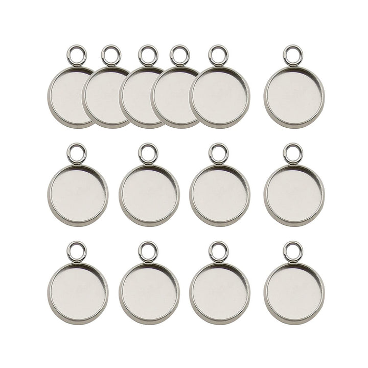 40 Pcs Fit 14mm Stainless Steel Round Blank Bezel Pendant Trays Base Cabochon Settings Charms for Jewelry Making (10163-14mm-40pcs)
