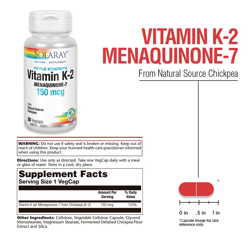 Triple Strength Vitamin K-2 as MK-7, 150 mcg | Heart & Bone Health, Vascular Function Support | 30ct