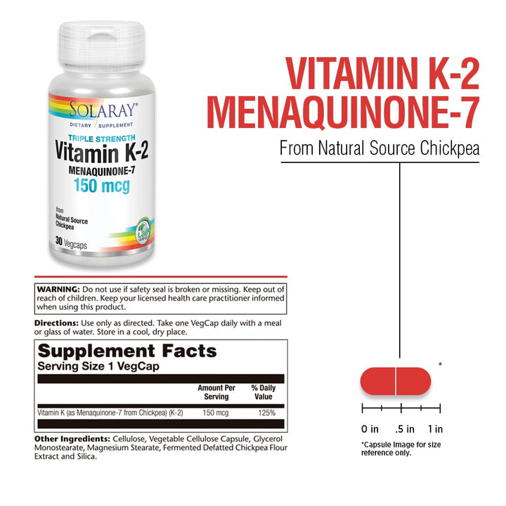 Triple Strength Vitamin K-2 as MK-7, 150 mcg | Heart & Bone Health, Vascular Function Support | 30ct