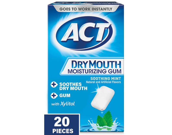 Dry Mouth Moisturizing Gum, Soothing Mint, Sugar Free, 20 Count (Pack of 3)
