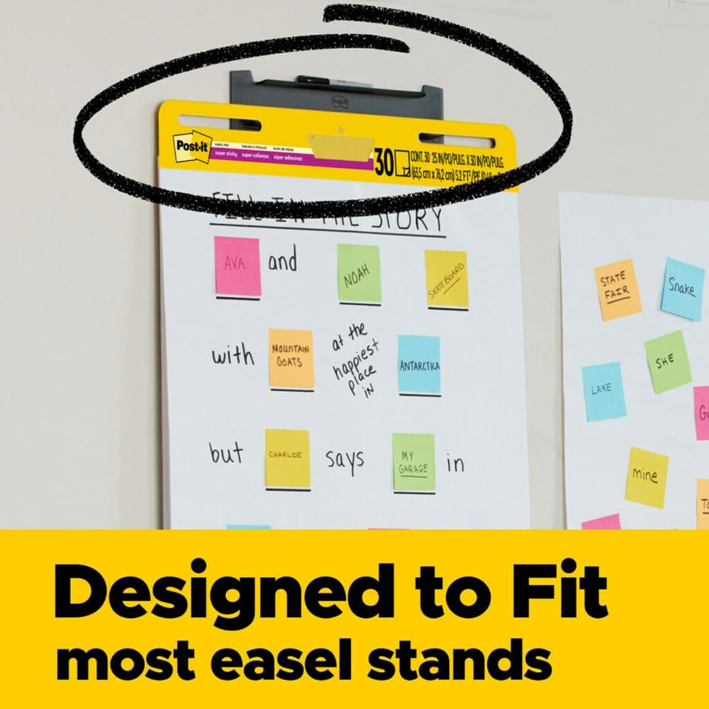 Super Sticky Easel Pad, 25 in x 30 in, White, 30 Sheets/Pad, 2 Pad/Pack, Large White Premium Self Stick Flip Chart Paper, Super Sticking Power (559)