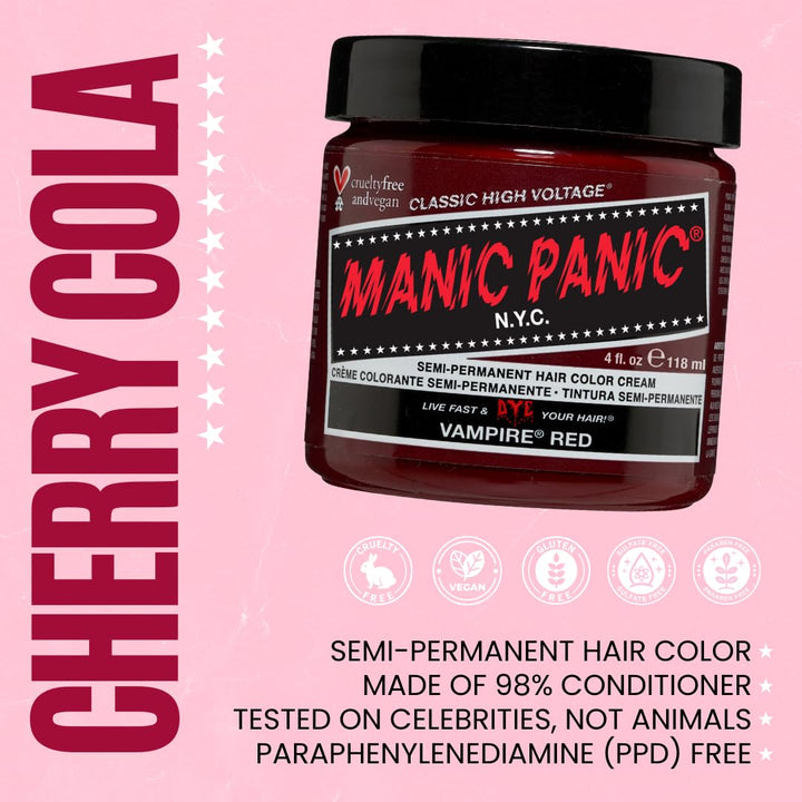 Vampire Red Hair Dye - Classic High Voltage - Semi Permanent Deep, Blood Red Hair Color - Vegan, PPD And Ammonia Free (4oz)