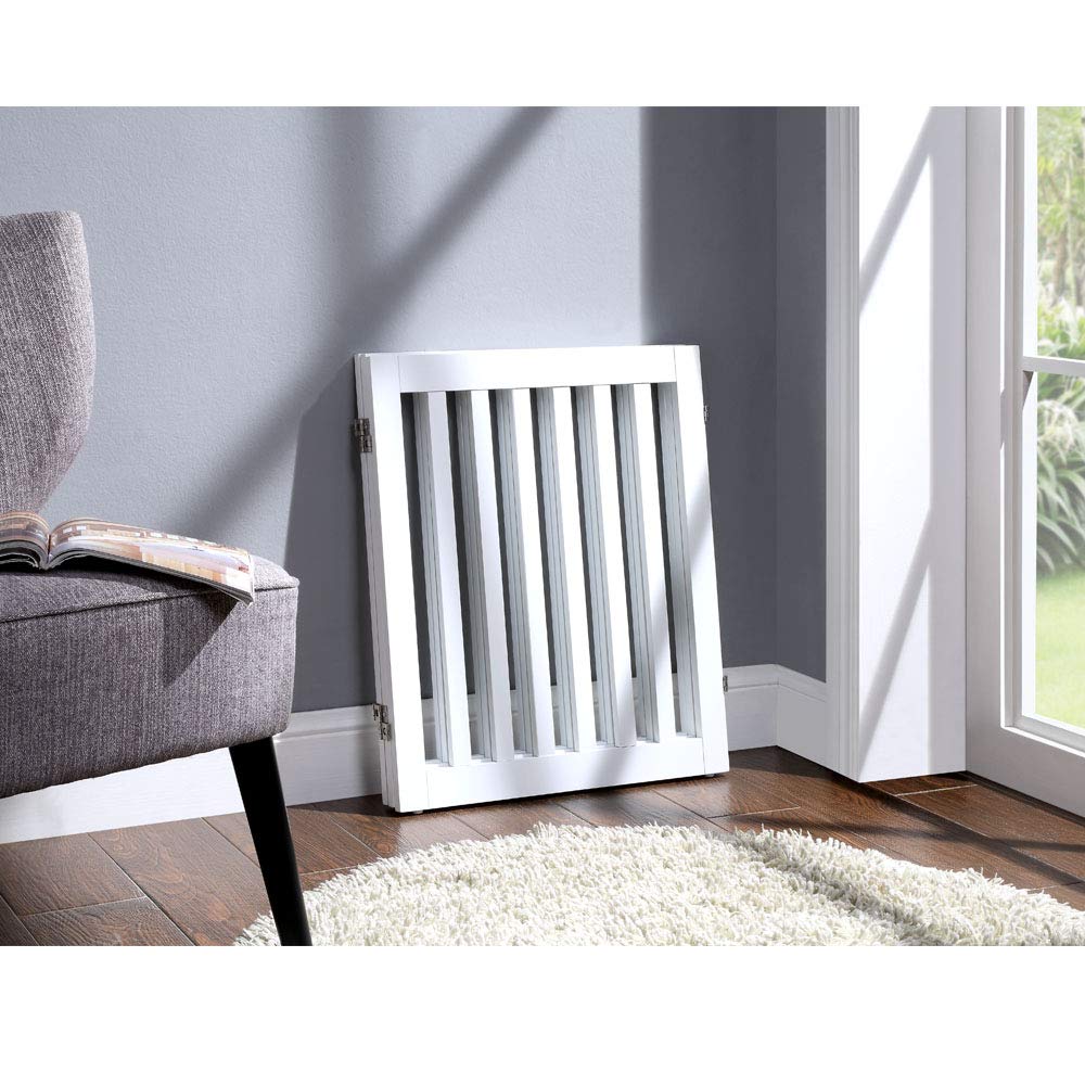 24”H Free Standing Pet Gate for Dog Cat, Wooden Dog Gates for Doorway, Stairs, Step Over Foldable Pet Fence for The House, Expandable Dog Barrier, Indoor Use, White